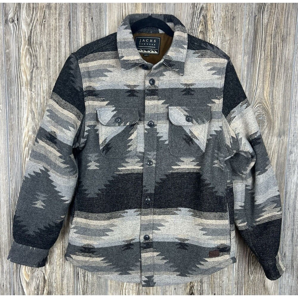 Jachs New York Mens S Jacket Gray Aztec Sherpa Fleece Lined Wool Blend Shirt